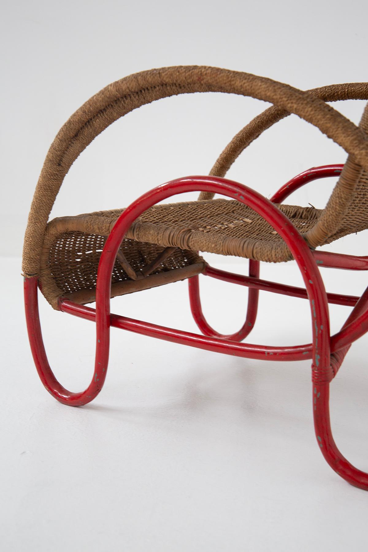 Sillón italiano de mimbre y metal pintado de estilo Bauhaus en venta 3