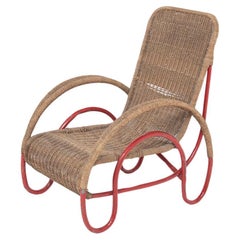 Italian Wicker and painted metal armchair in Bauhaus style