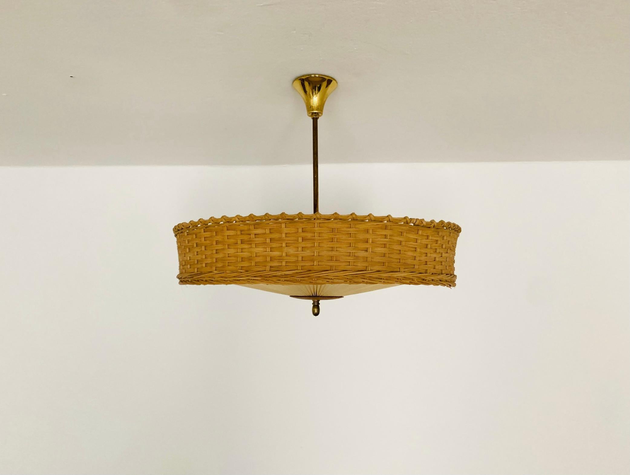 Mid-20th Century Wicker and Pleating Ceiling Lamp