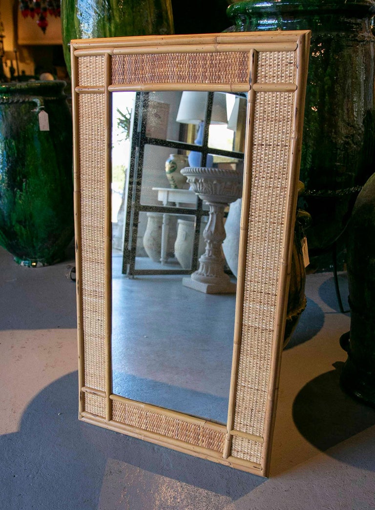 Wicker and Raffia Wall Mirror at 1stDibs
