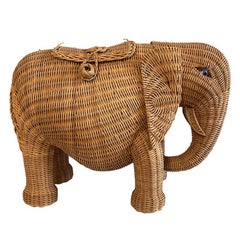 Vintage Wicker and Rattan Elephant Basket with Storage after Mario Lopez Torres