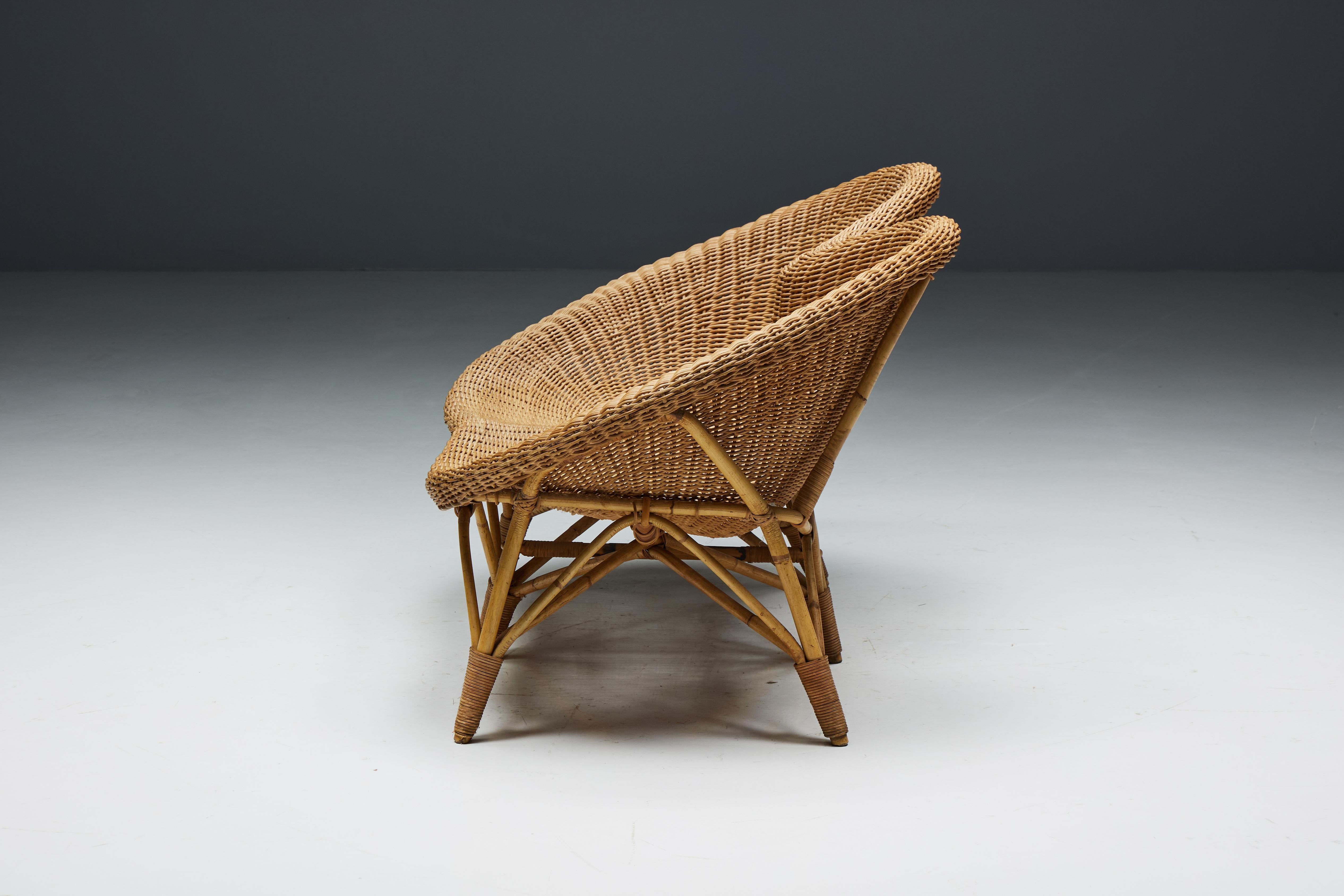 Late 20th Century Wicker and Rattan Loveseat, Italy, 1970s For Sale