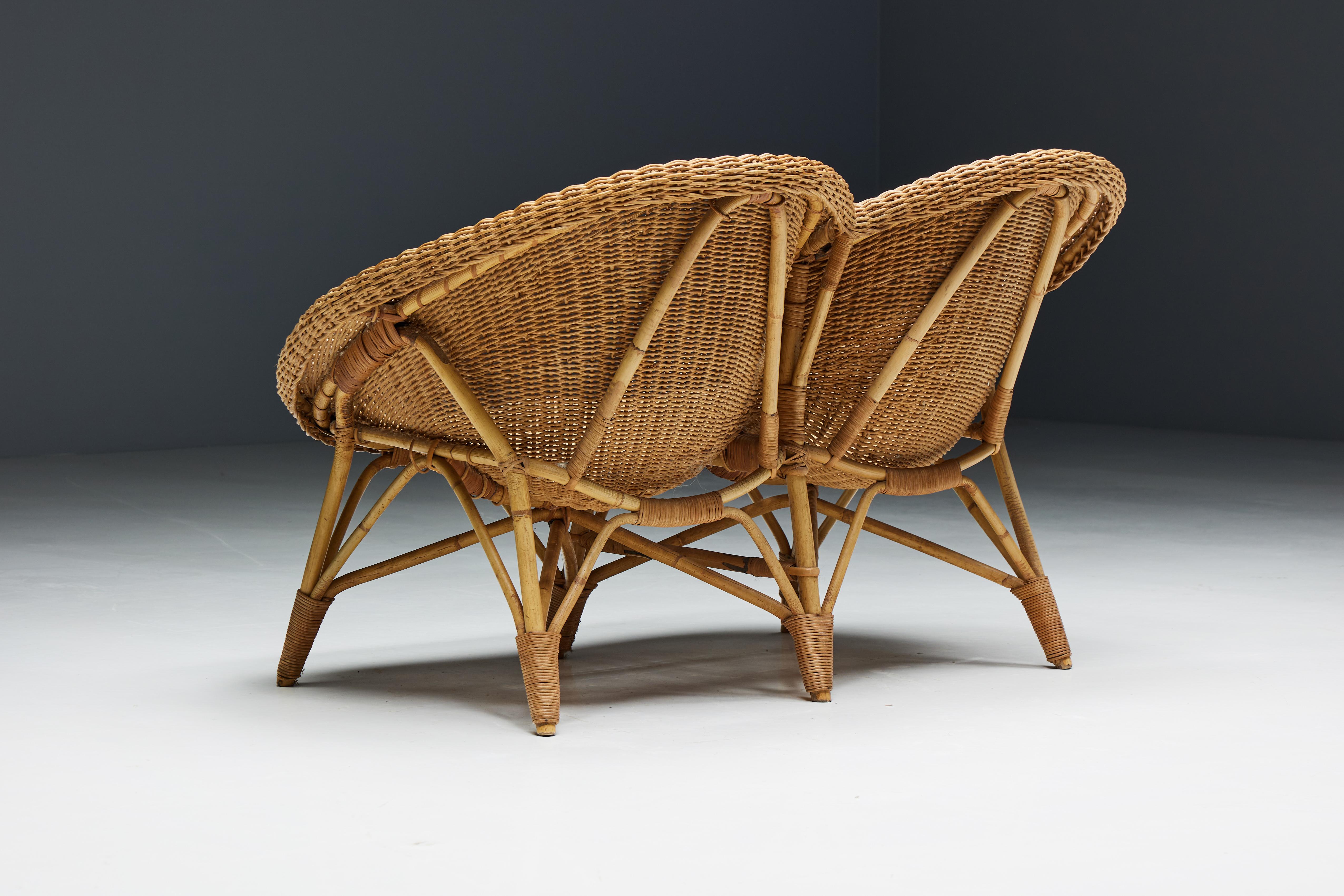 Wicker and Rattan Loveseat, Italy, 1970s For Sale 2