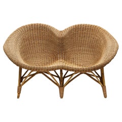 Vintage Wicker and Rattan Loveseat, Italy, 1970s