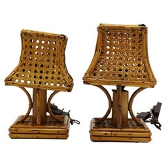 Wicker and Rattan Pair of Table Lamps, Italy, 1960s