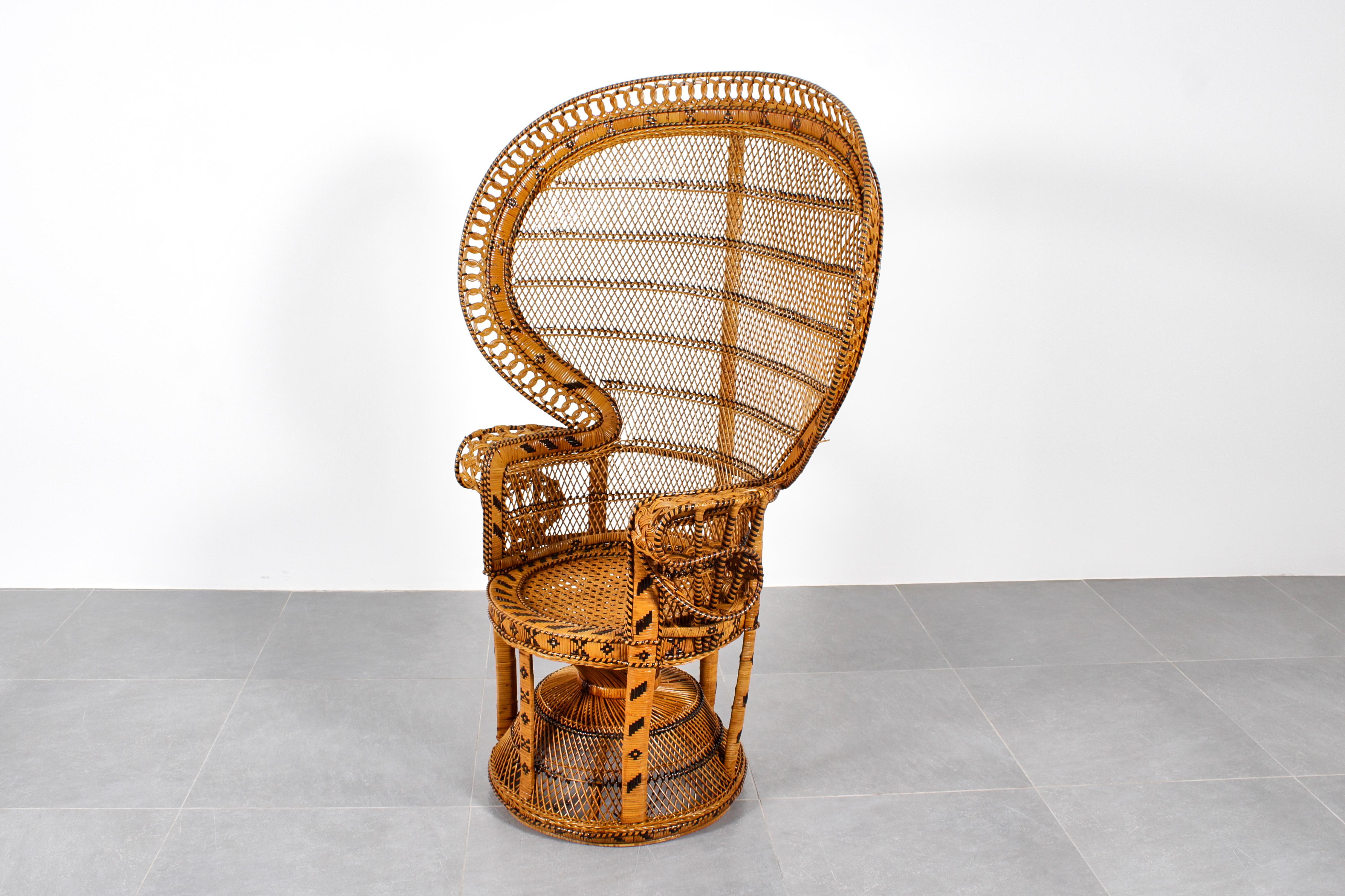 Mid-Century Modern Wicker and Rattan Peacock Armchair model 