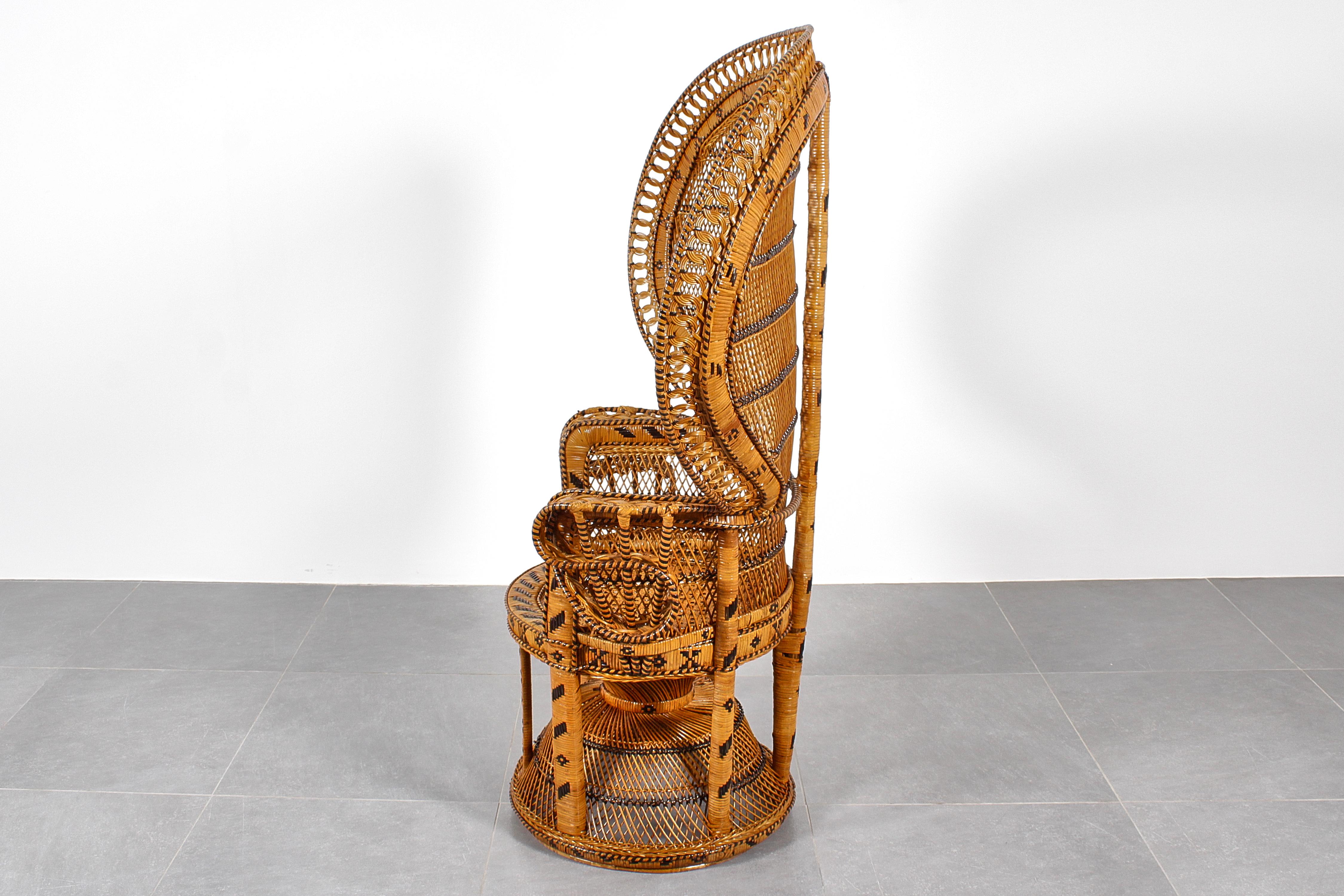 French Wicker and Rattan Peacock Armchair model 