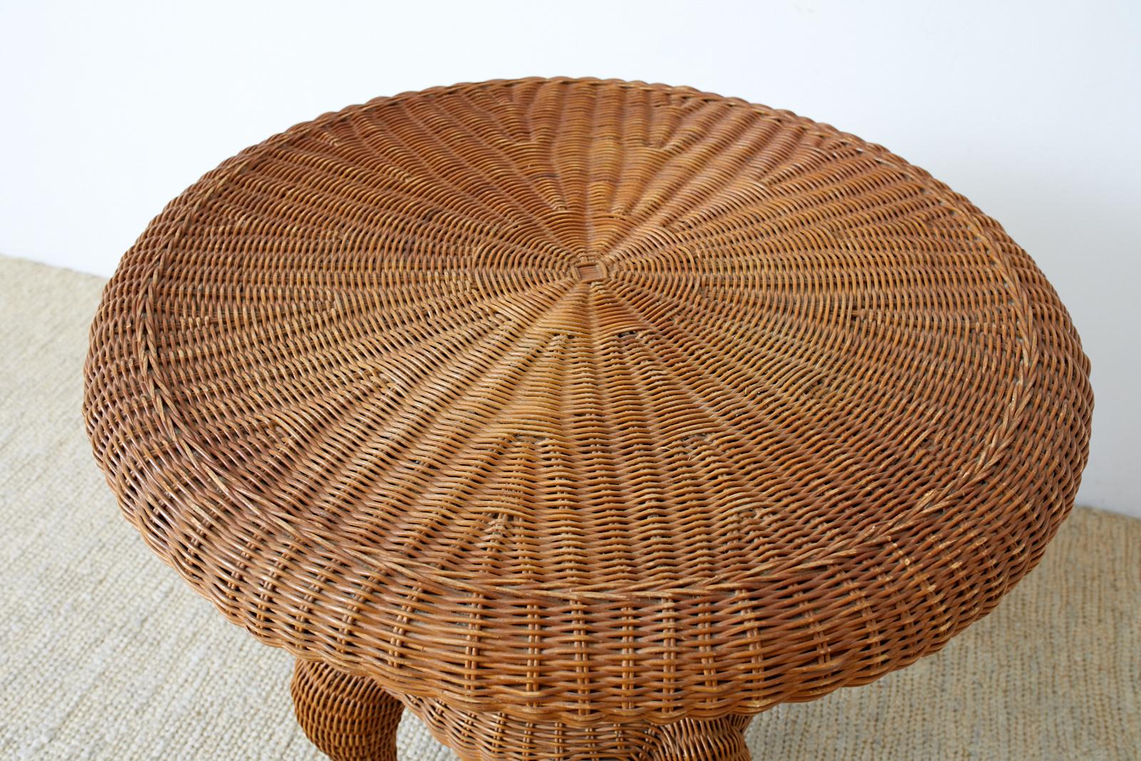 French Wicker and Rattan Round Occasional or Center Table