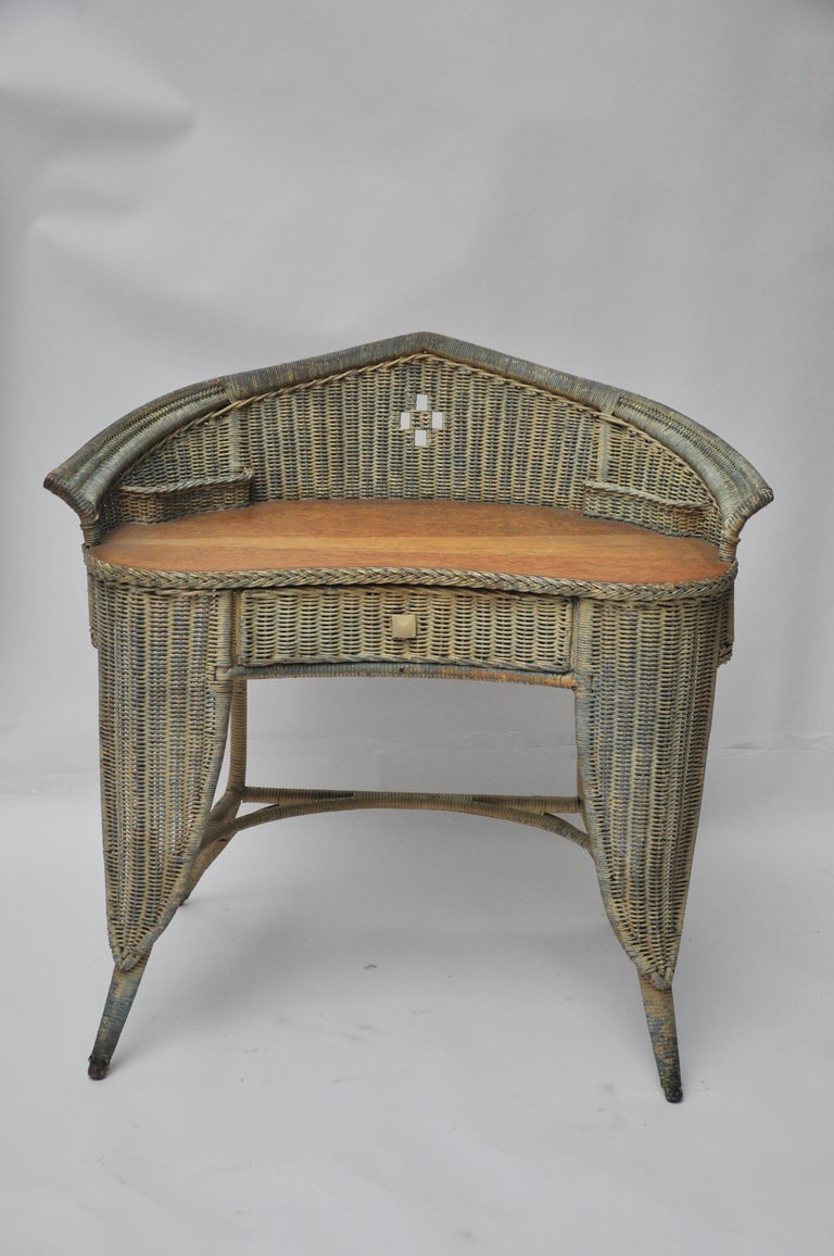 Wicker and Rattan Secretary Writing Desk with Matching Chair at 1stDibs ...