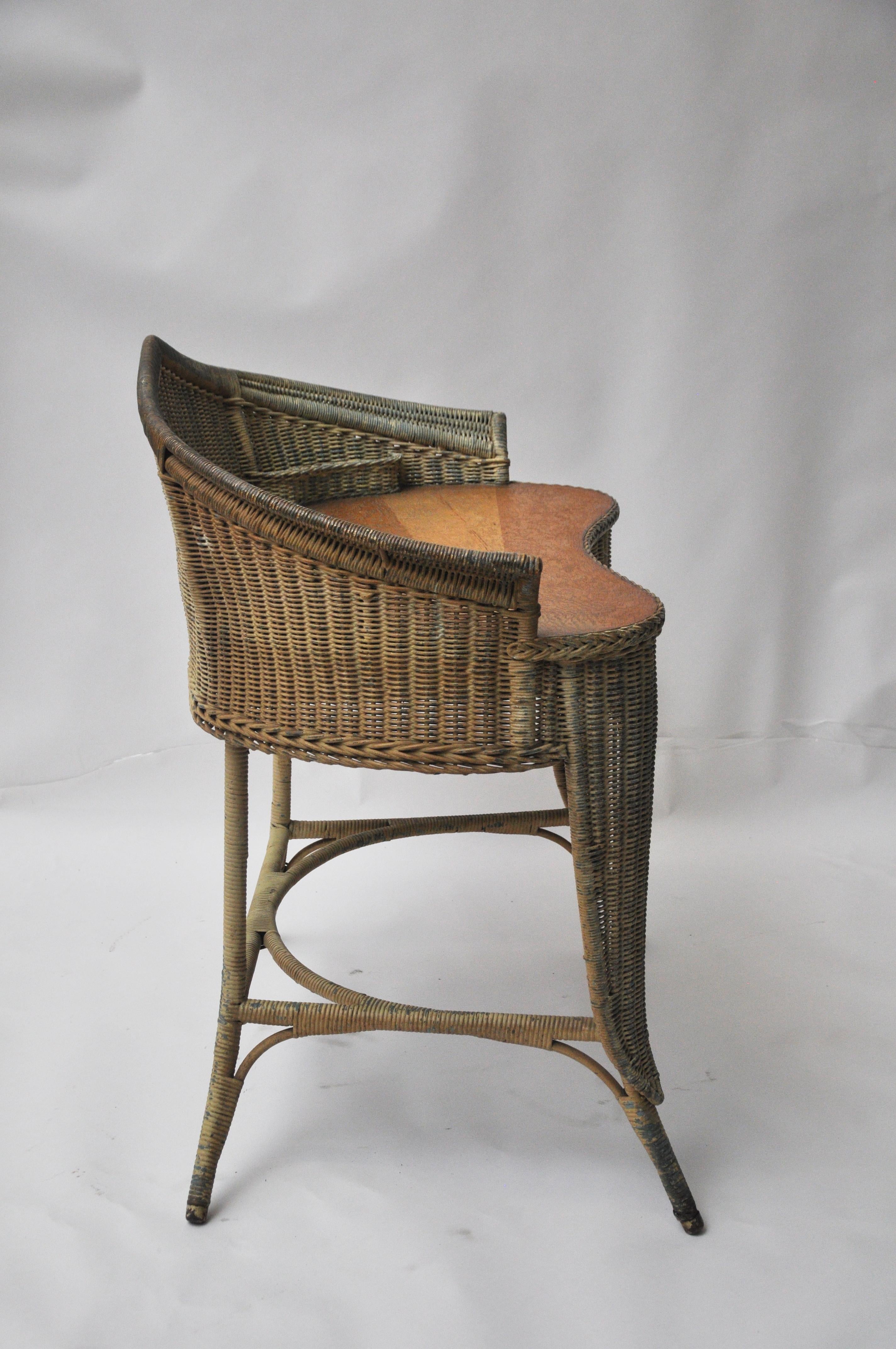 Victorian Wicker and Rattan Secretary Writing Desk with Matching Chair