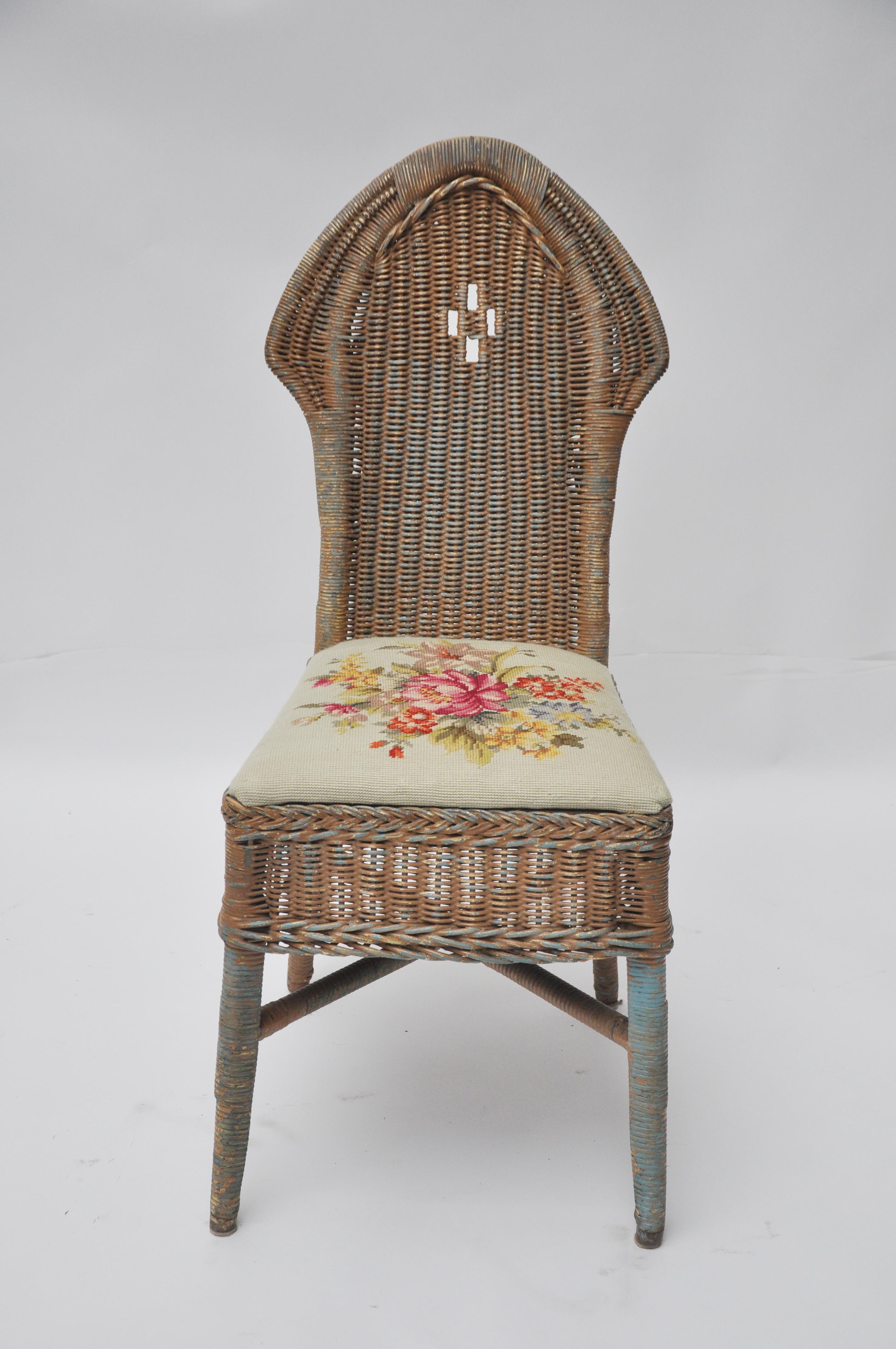 Unknown Wicker and Rattan Secretary Writing Desk with Matching Chair