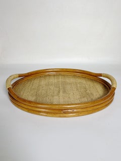 Wicker and Rattan Tray, France, 1960s