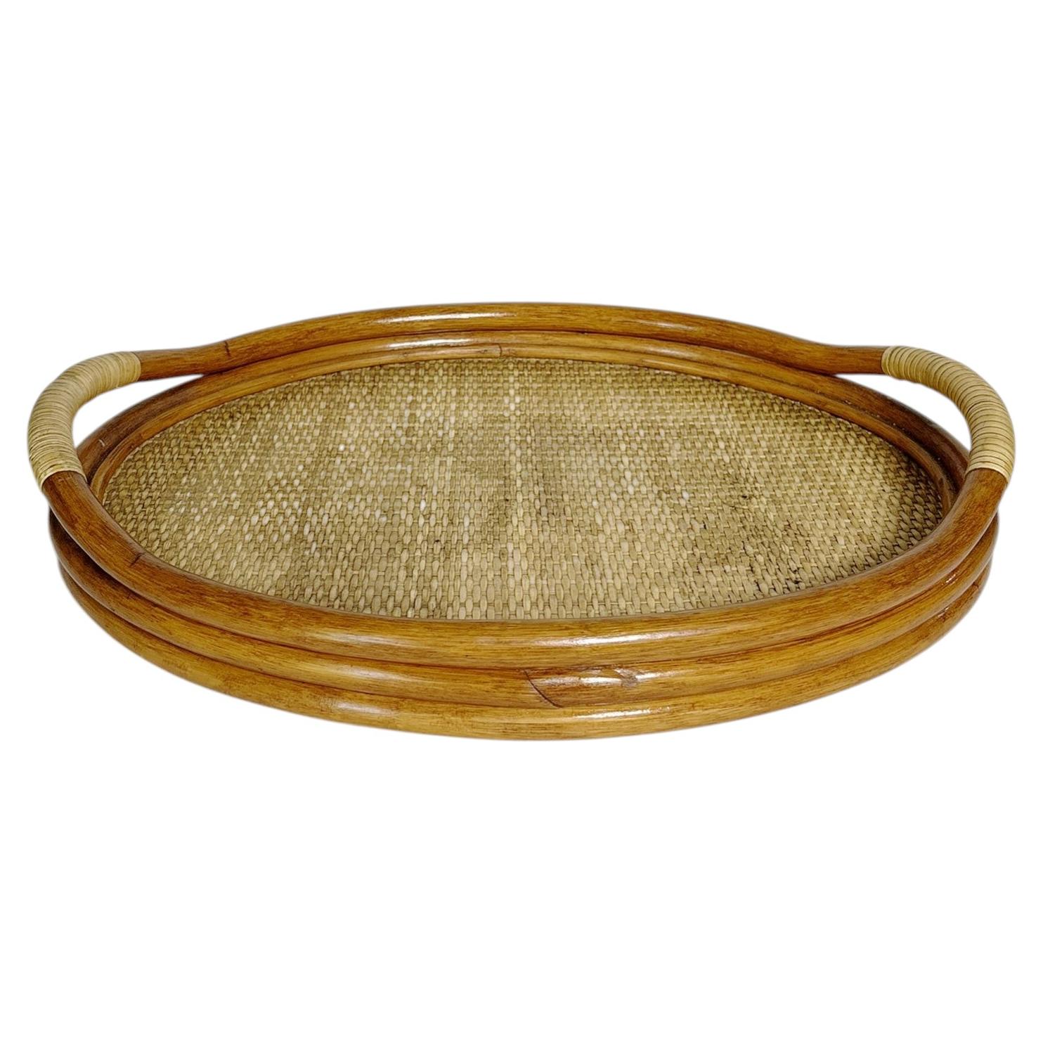 Wicker and Rattan Tray, France, 1960s