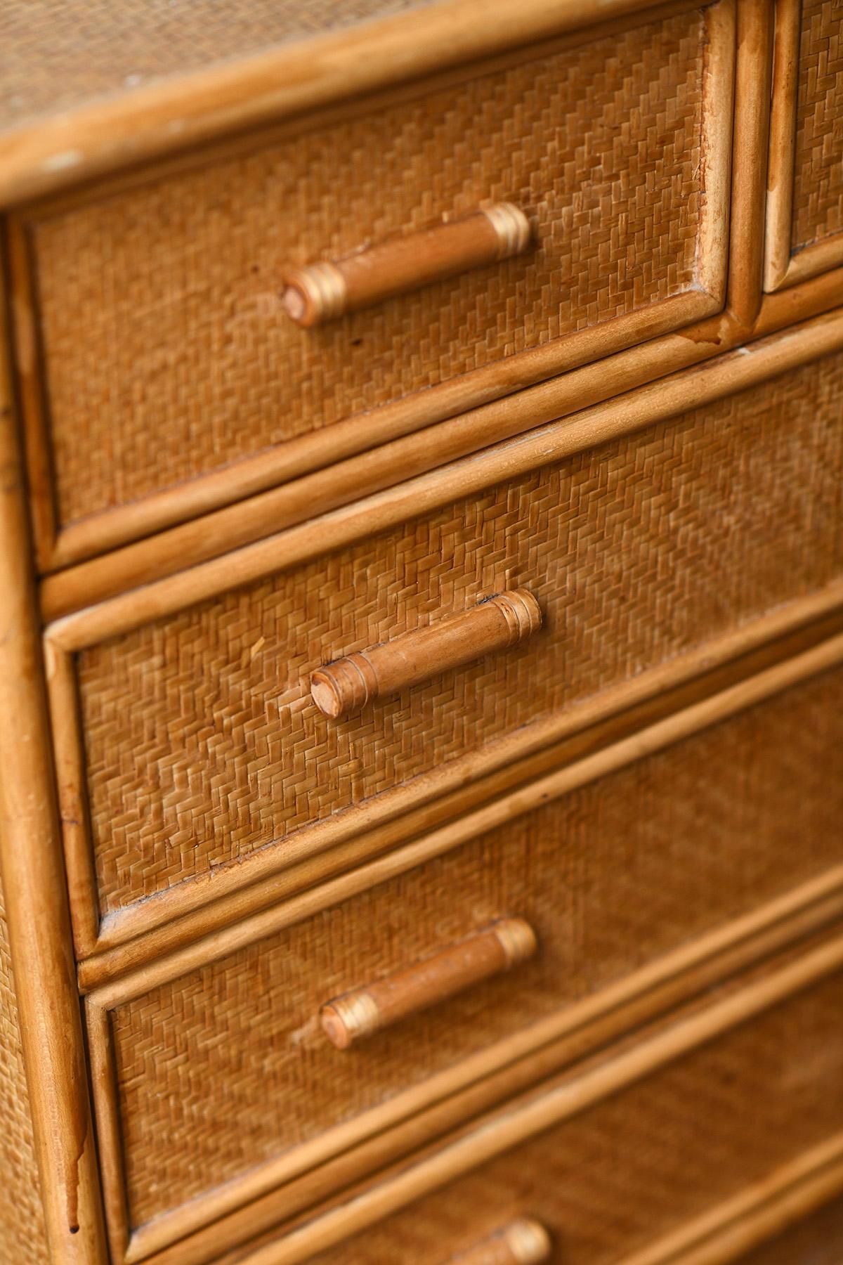 Wicker and rush chest of drawers, 1980 For Sale 6