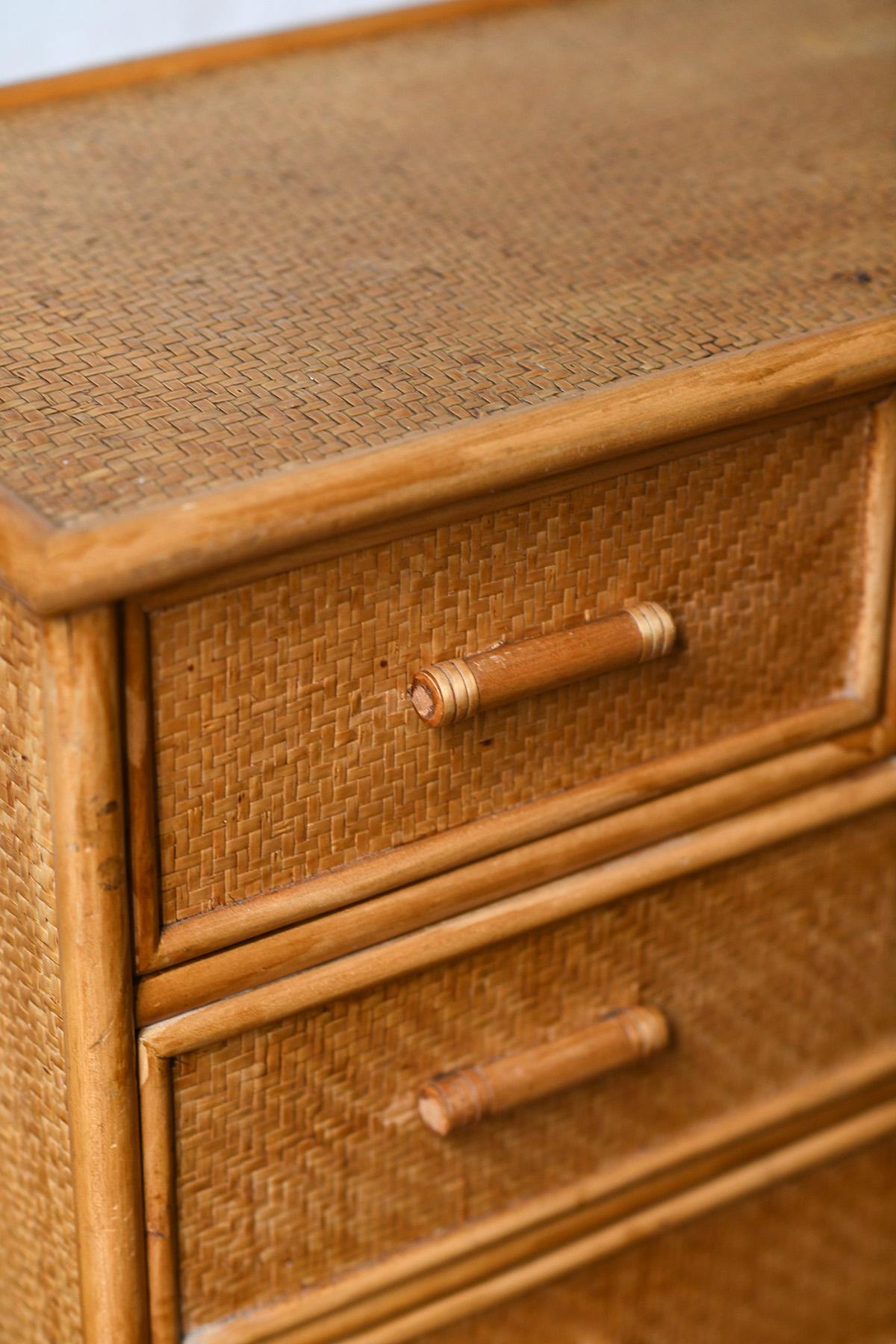 Late 20th Century Wicker and rush chest of drawers, 1980 For Sale