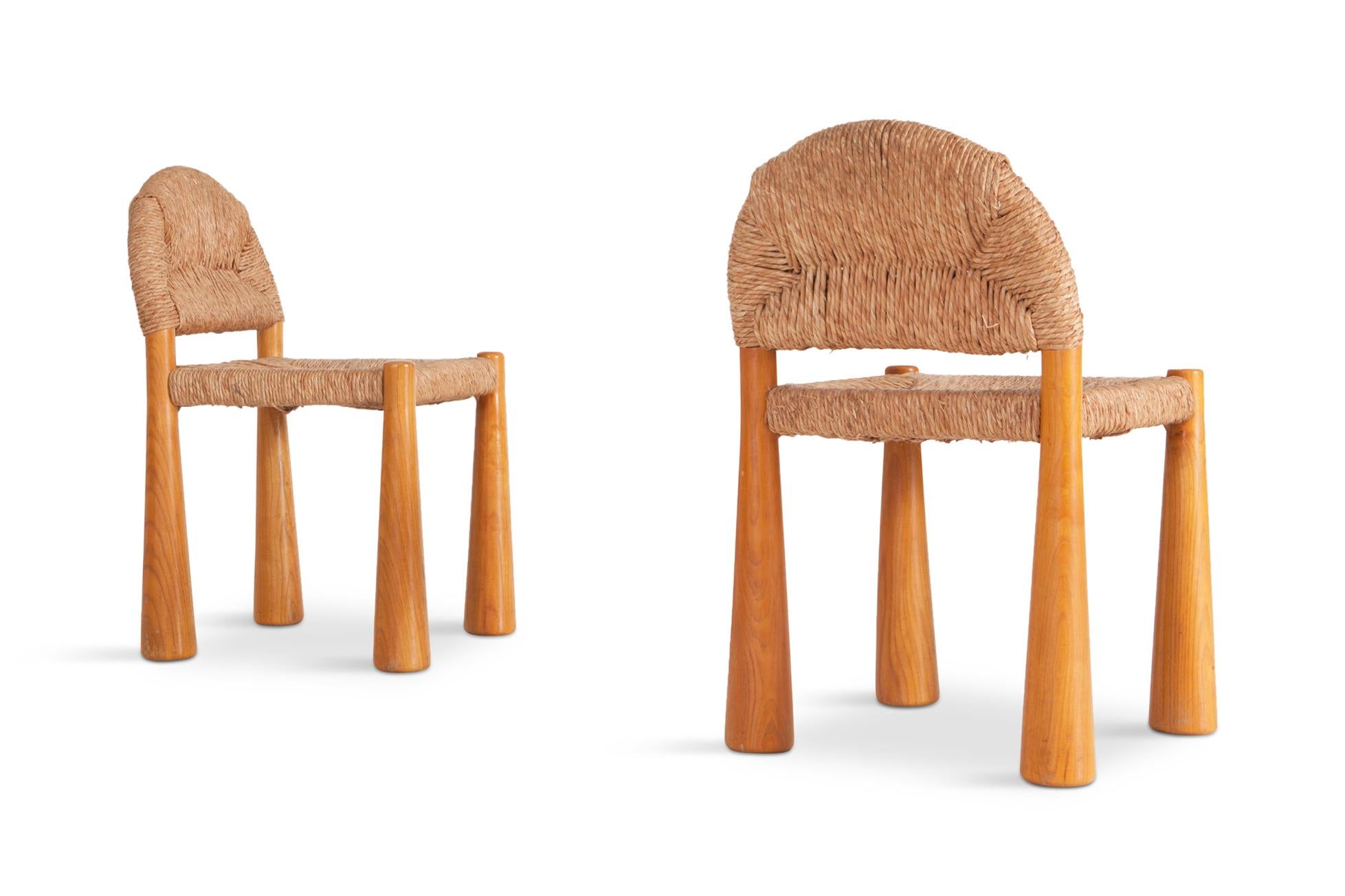 Mid-Century Modern Wicker and Solid Pine Toscanolla Chairs by Alessandro Becchi for Giovanetti 1970