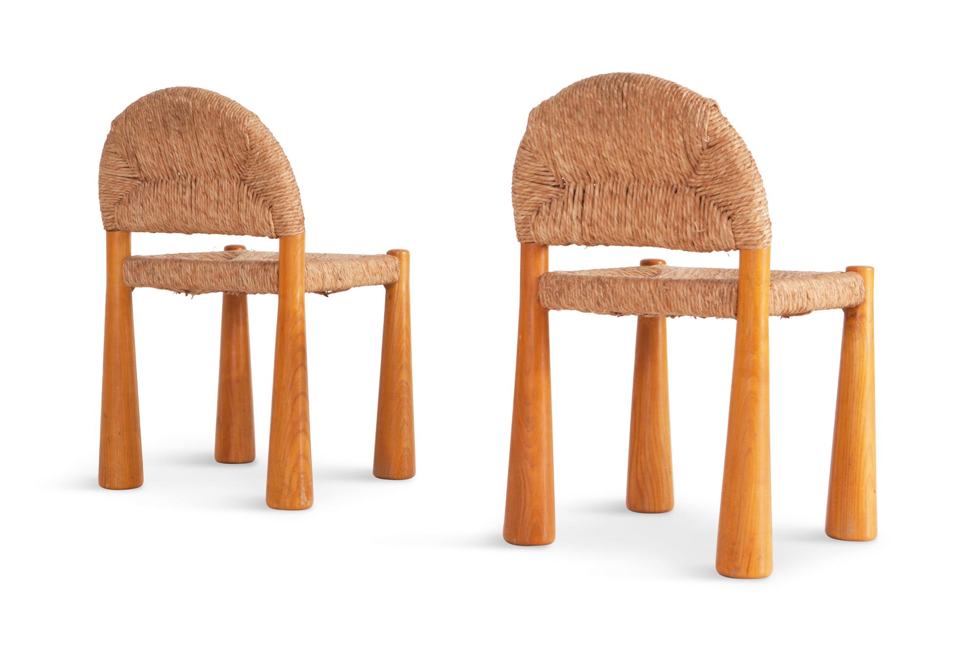 Italian Wicker and Solid Pine Toscanolla Chairs by Alessandro Becchi for Giovanetti 1970