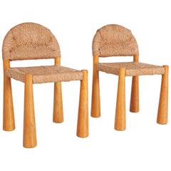 Wicker and Solid Pine Toscanolla Chairs by Alessandro Becchi for Giovanetti 1970