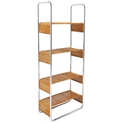 Wicker and Tubular Chrome Storage Shelves/Display