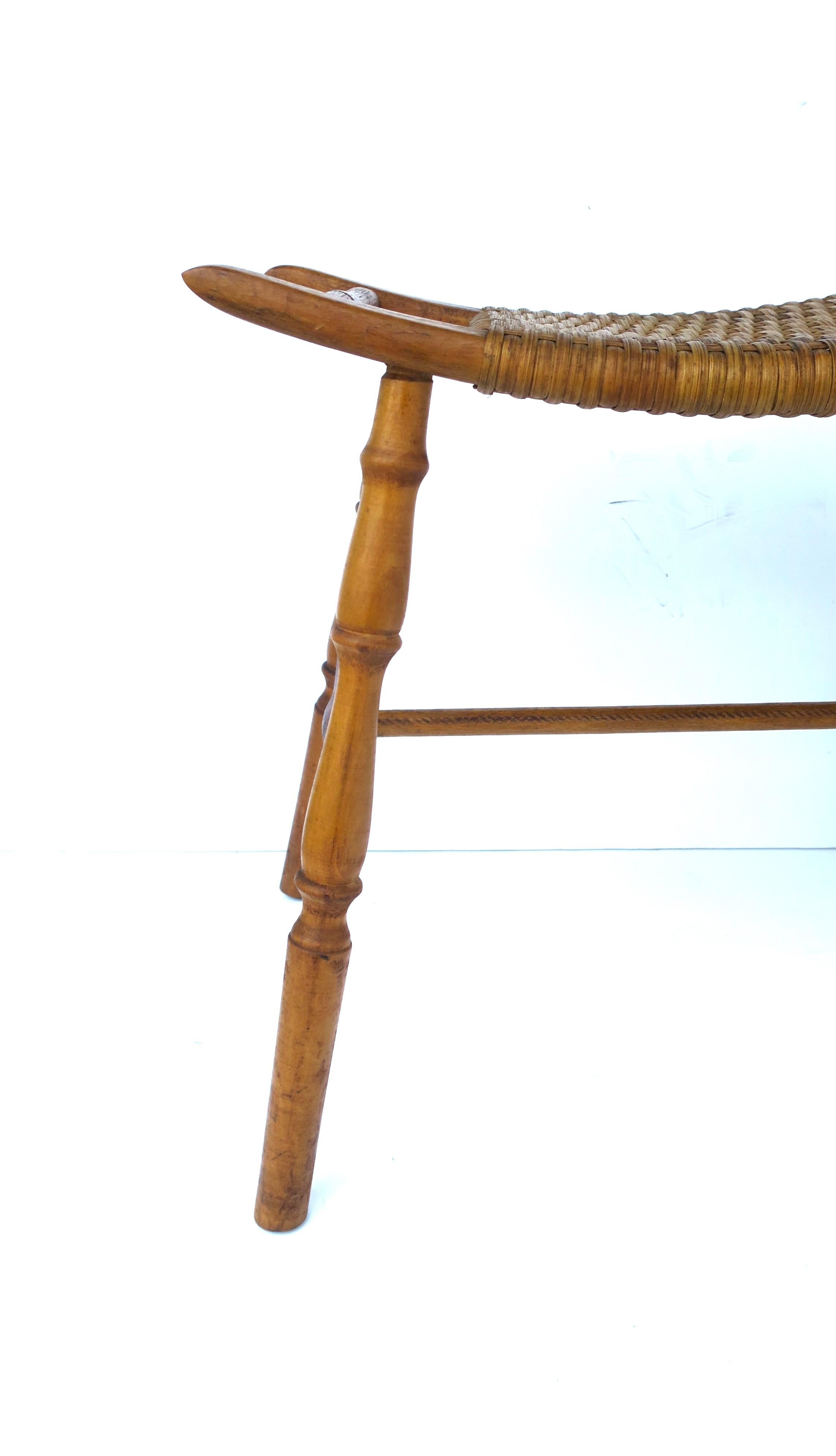 Wicker and Turned Oak Wood Stool For Sale 2