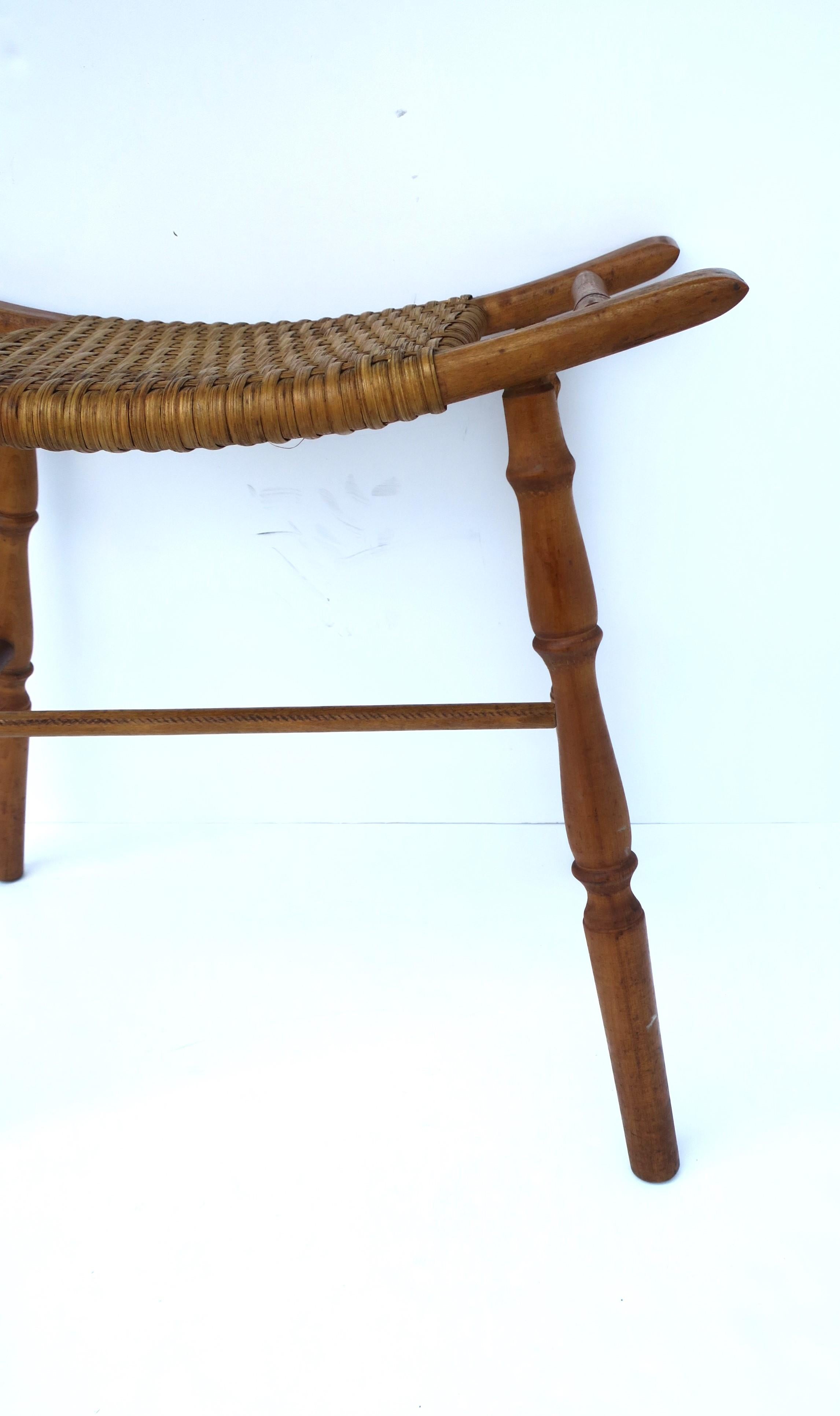 Wicker and Turned Oak Wood Stool For Sale 3