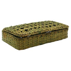 Vintage Wicker and Vienna Straw Jewelry Basket, Italy 1960s