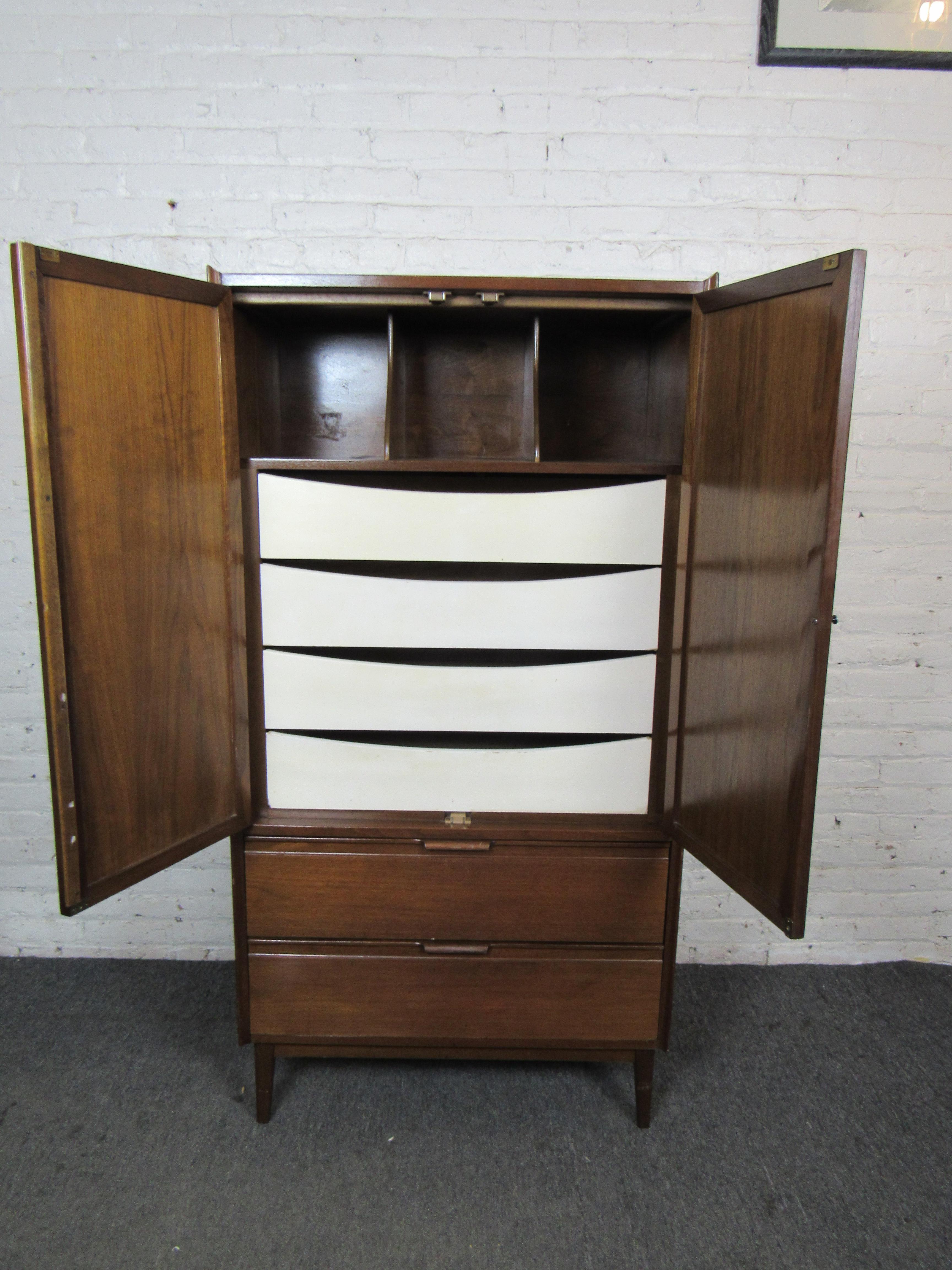 Wicker and Walnut Armoire by American of Martinsville In Good Condition In Brooklyn, NY