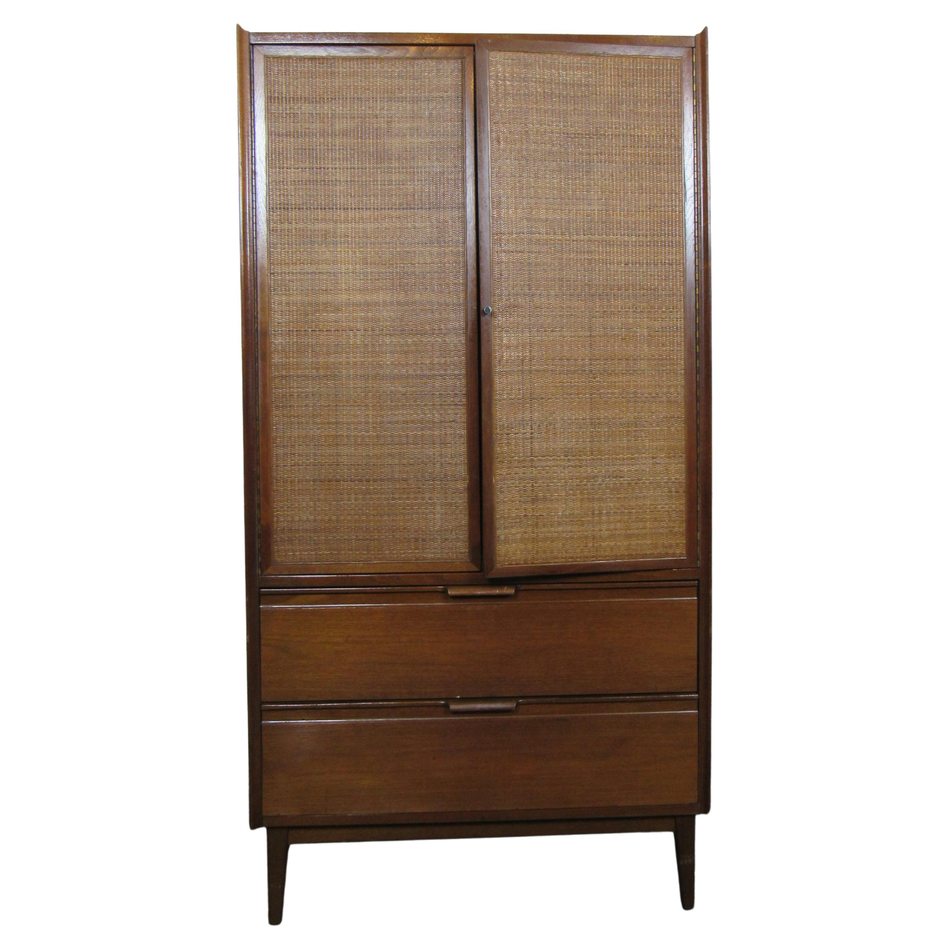 Wicker and Walnut Armoire by American of Martinsville