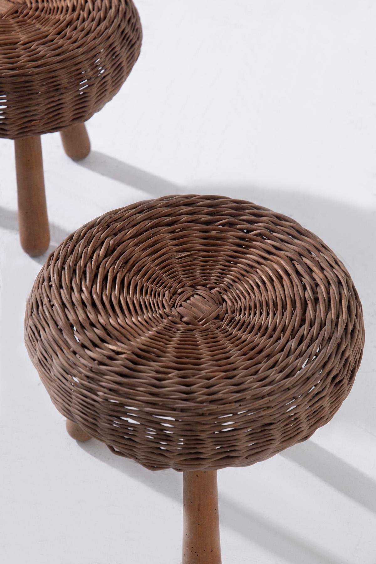American Wicker and Wood Couple Stools by Tony Paul in vendita