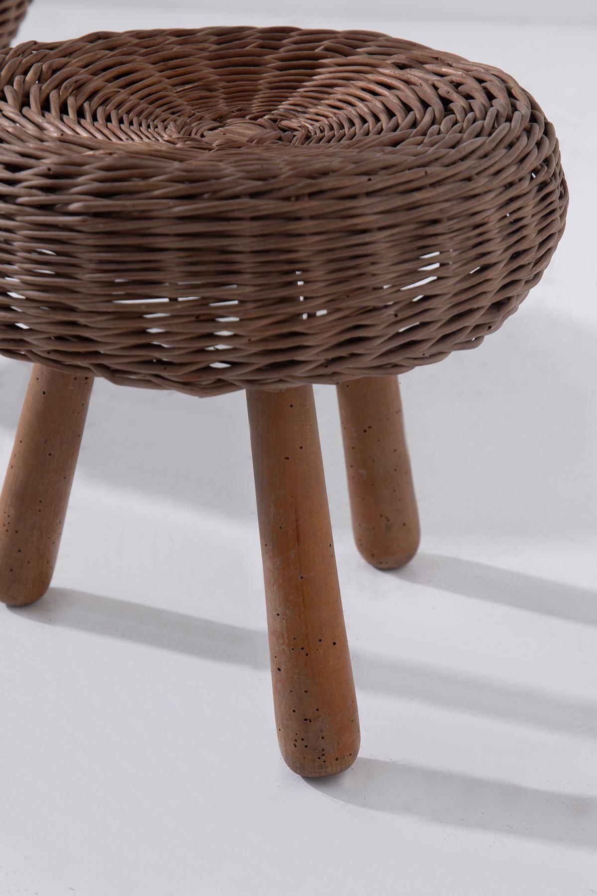 Vimini Wicker and Wood Couple Stools by Tony Paul in vendita