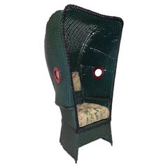 Wicker Antique Porters Chair Attributed to Heywood-Wakefield, Green Finish, 1910