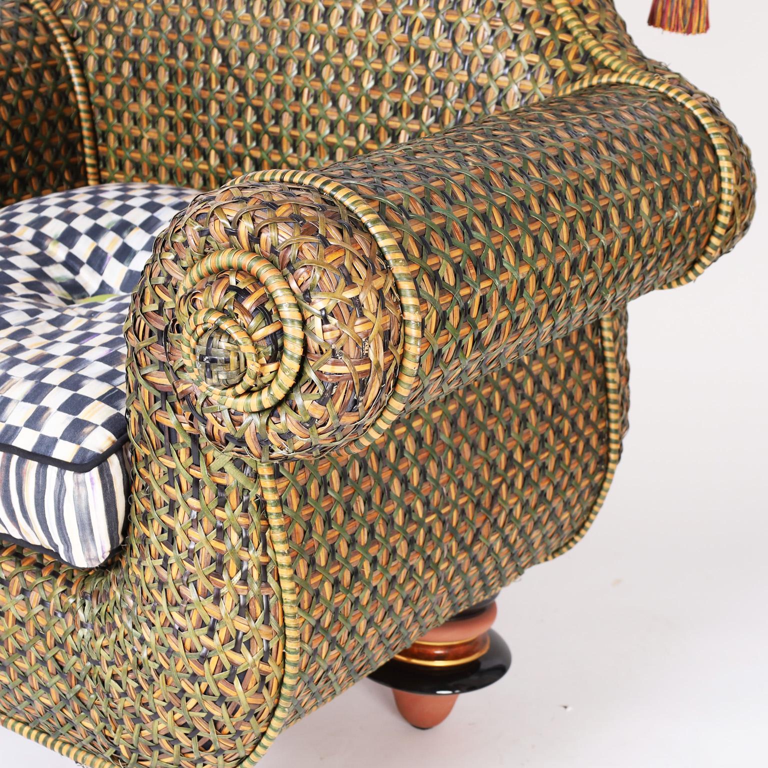 American Wicker Armchair and Ottoman by Mackenzie Childs