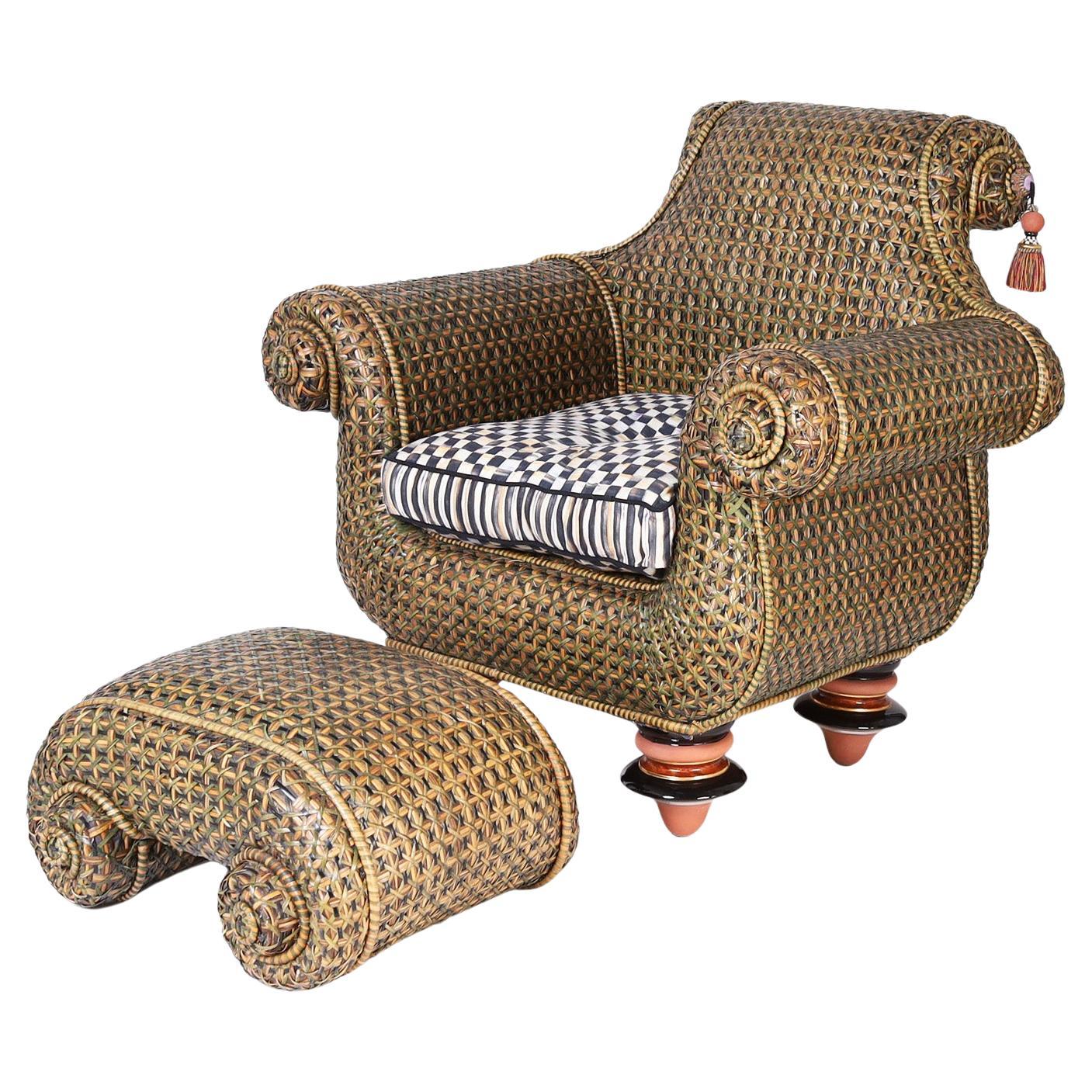 Wicker Armchair and Ottoman by Mackenzie Childs