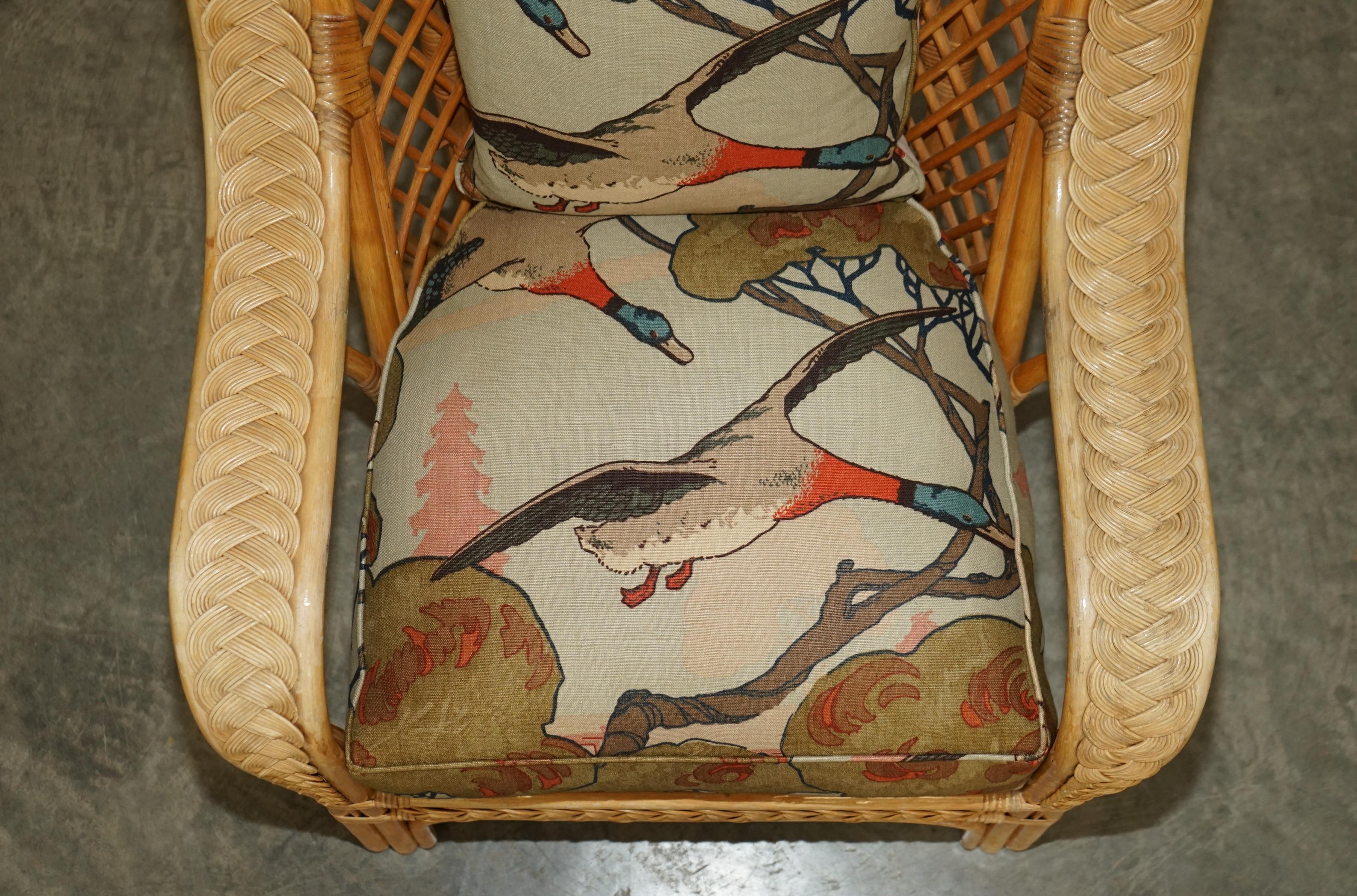 WICKER ARMCHAIRS STOOL TABLE SUITE UPHOLSTERED WiTH MULBERRY FLYING DUCKS FABRIC For Sale 7