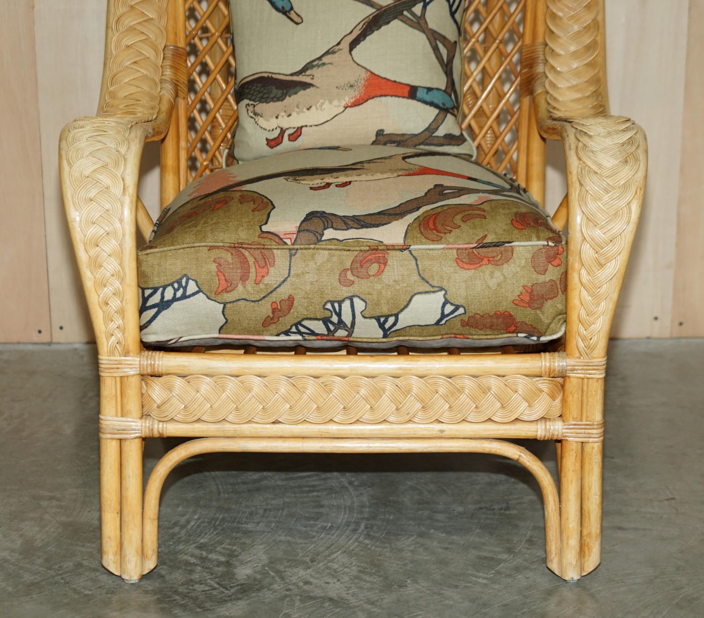 WICKER ARMCHAIRS STOOL TABLE SUITE UPHOLSTERED WiTH MULBERRY FLYING DUCKS FABRIC For Sale 8