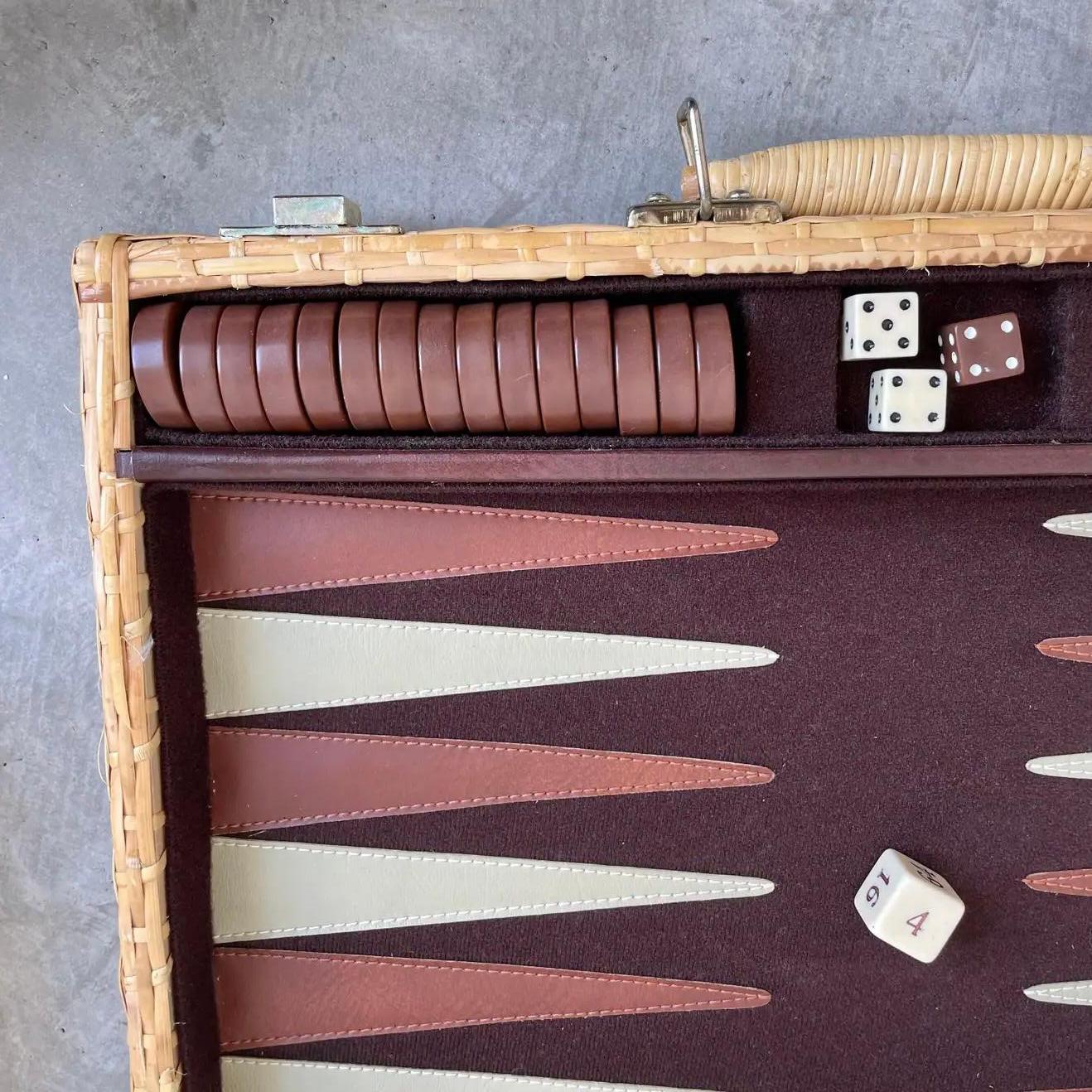 Wicker Backgammon Travel Set, 1960s 5