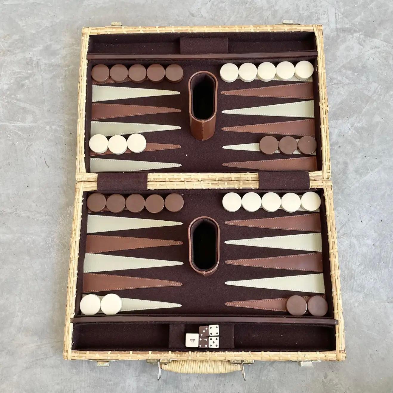 American Wicker Backgammon Travel Set, 1960s