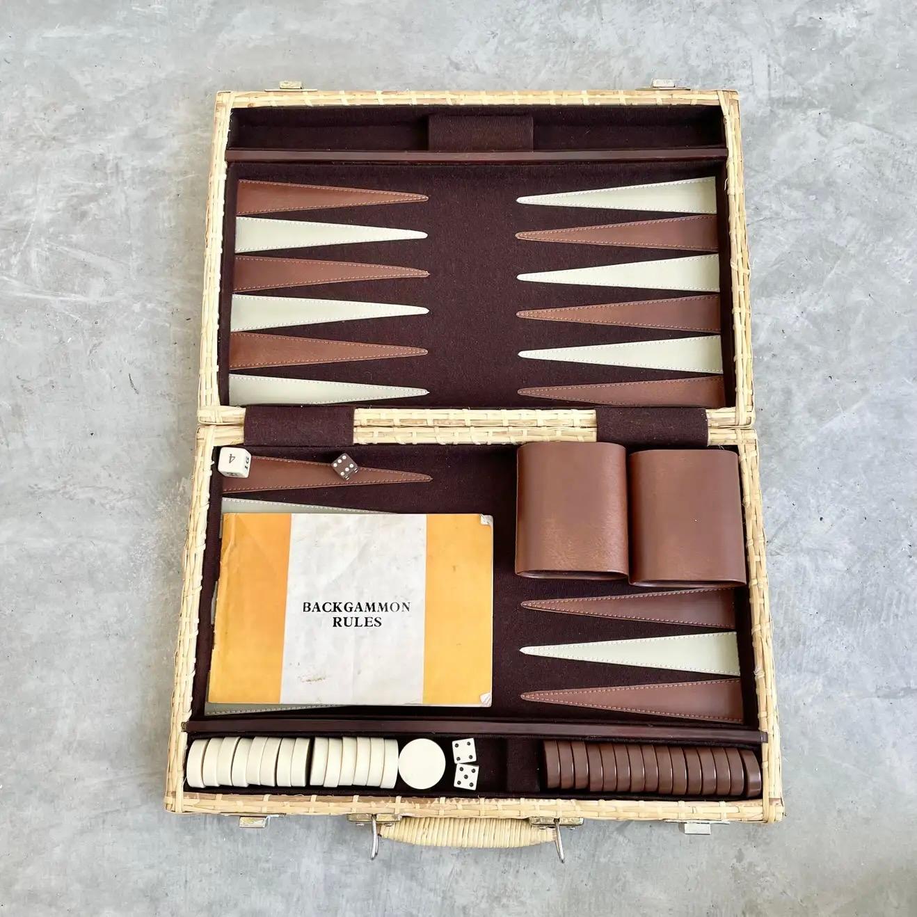 Mid-20th Century Wicker Backgammon Travel Set, 1960s