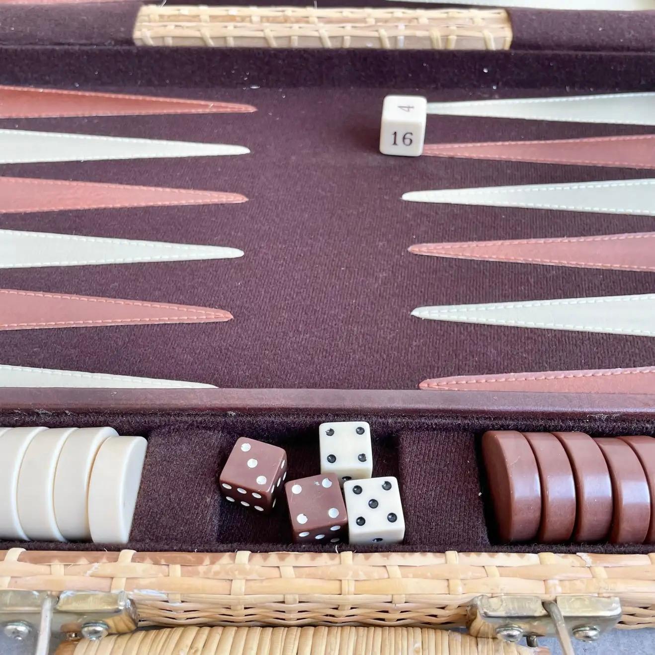 Wicker Backgammon Travel Set, 1960s 3