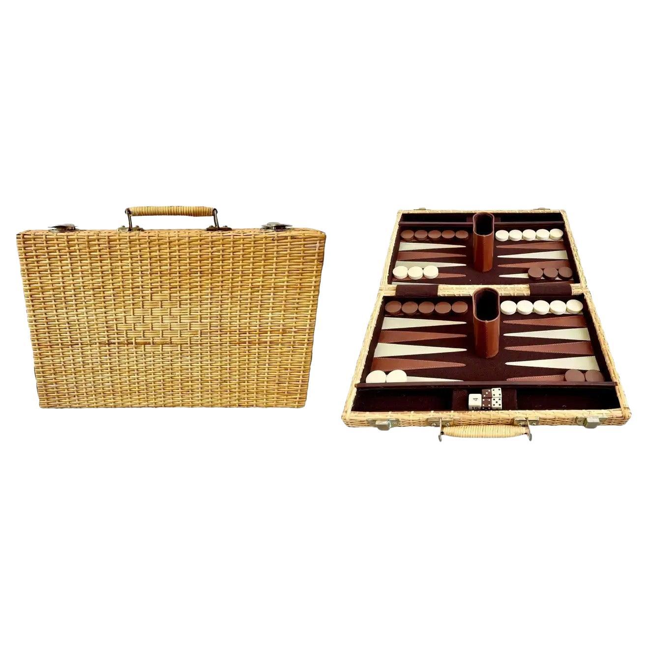 Wicker Backgammon Travel Set, 1960s