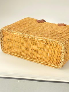 Wicker Bag with Leather Handles, Yellow Color, France 1970