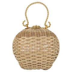 Retro Wicker Ball Shaped Handbag With Gold Handle, 1960's