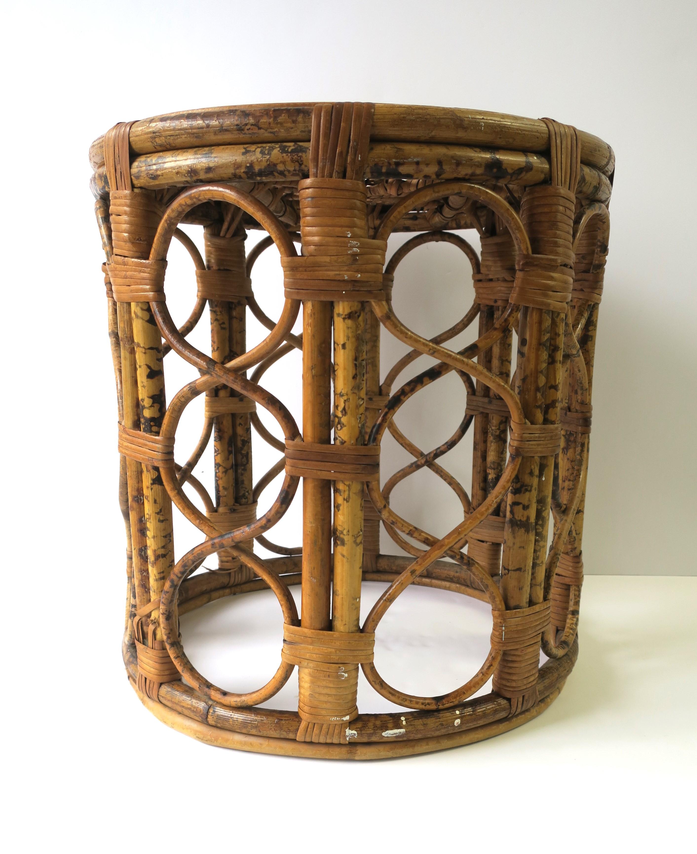 Wicker Bamboo Cane Rattan and Glass Side Drinks Table or Stool Albini Style 11