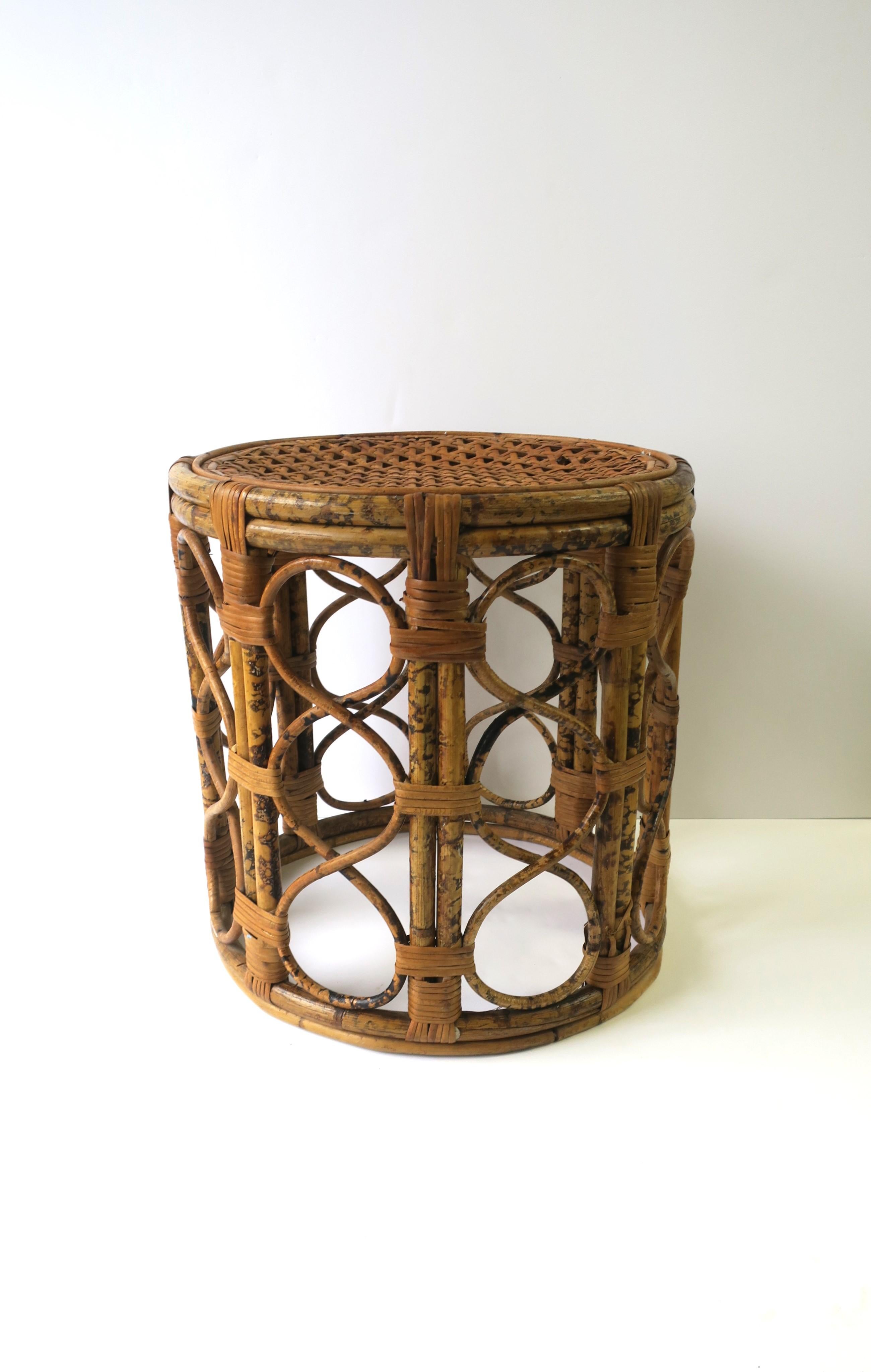 Wicker Bamboo Cane Rattan and Glass Side Drinks Table or Stool Albini Style 2