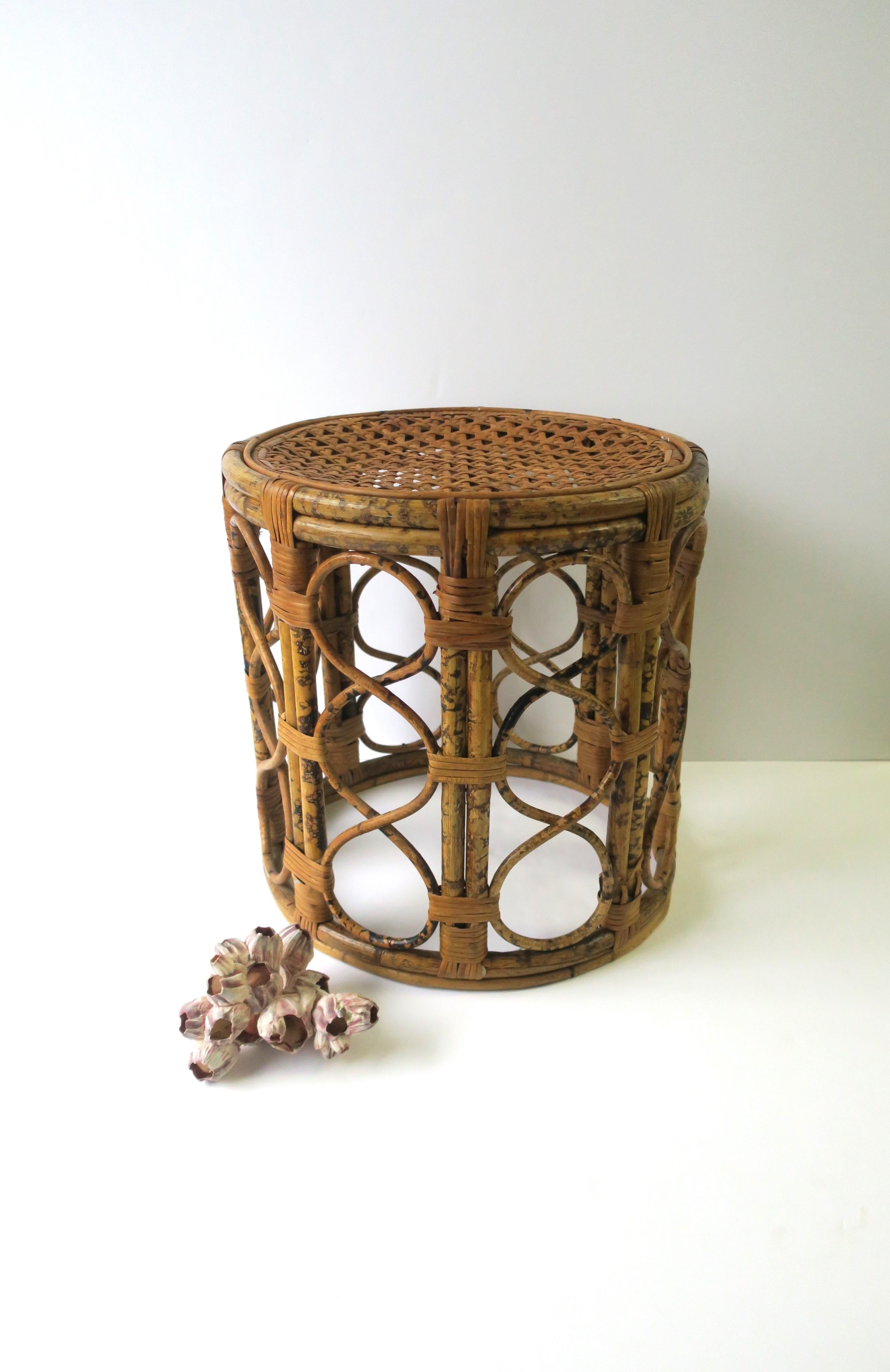 Wicker Bamboo Cane Rattan and Glass Side Drinks Table or Stool Albini Style 4