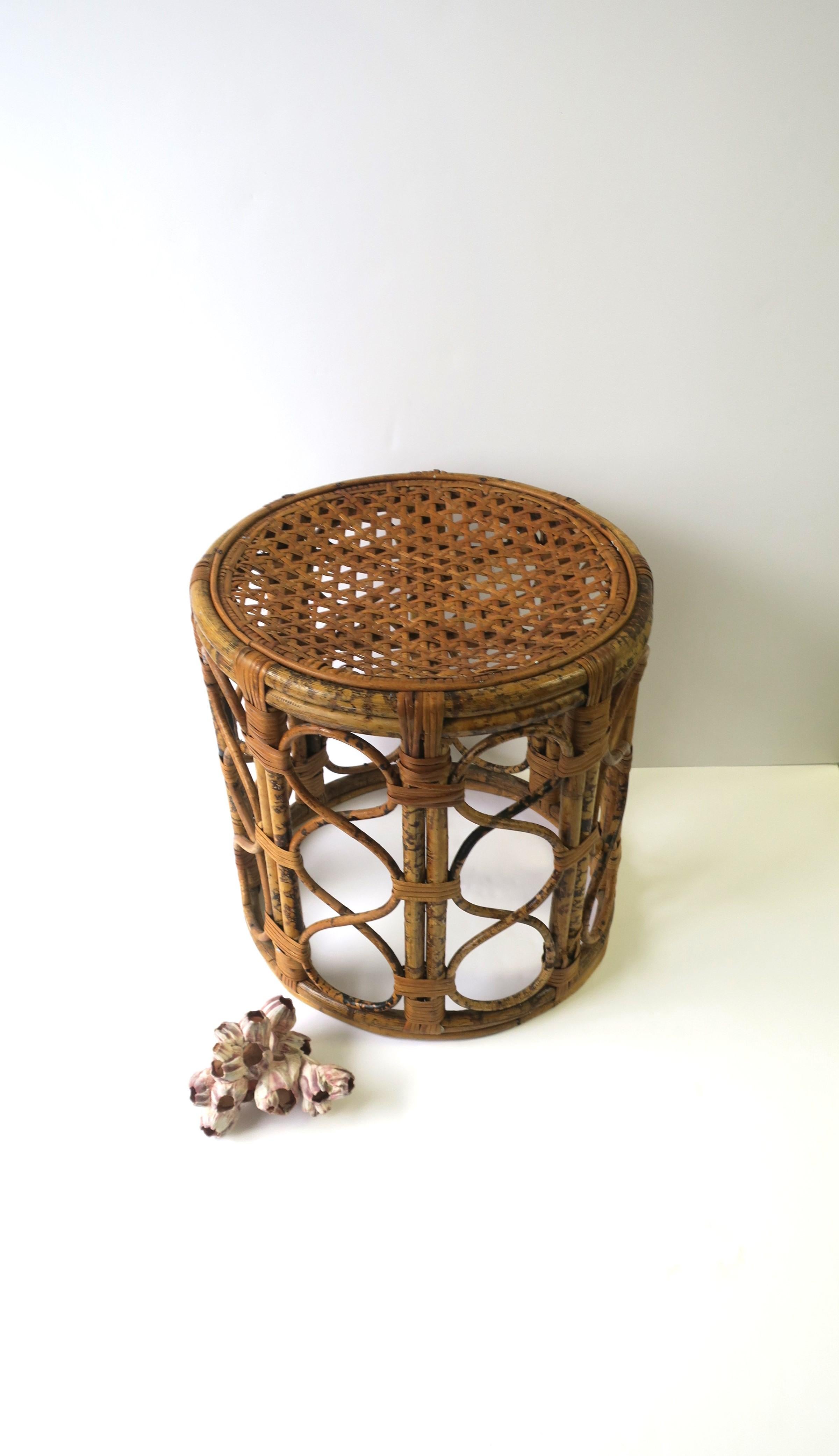 Wicker Bamboo Cane Rattan and Glass Side Drinks Table or Stool Albini Style 6