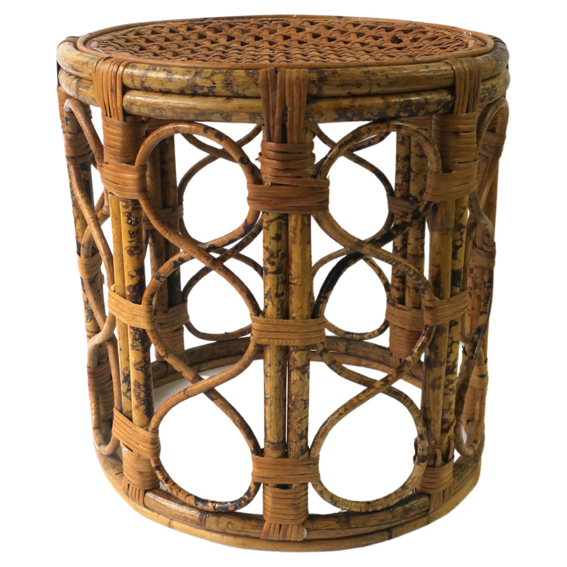 Wicker Bamboo Cane Rattan and Glass Side Drinks Table or Stool Albini Style 1