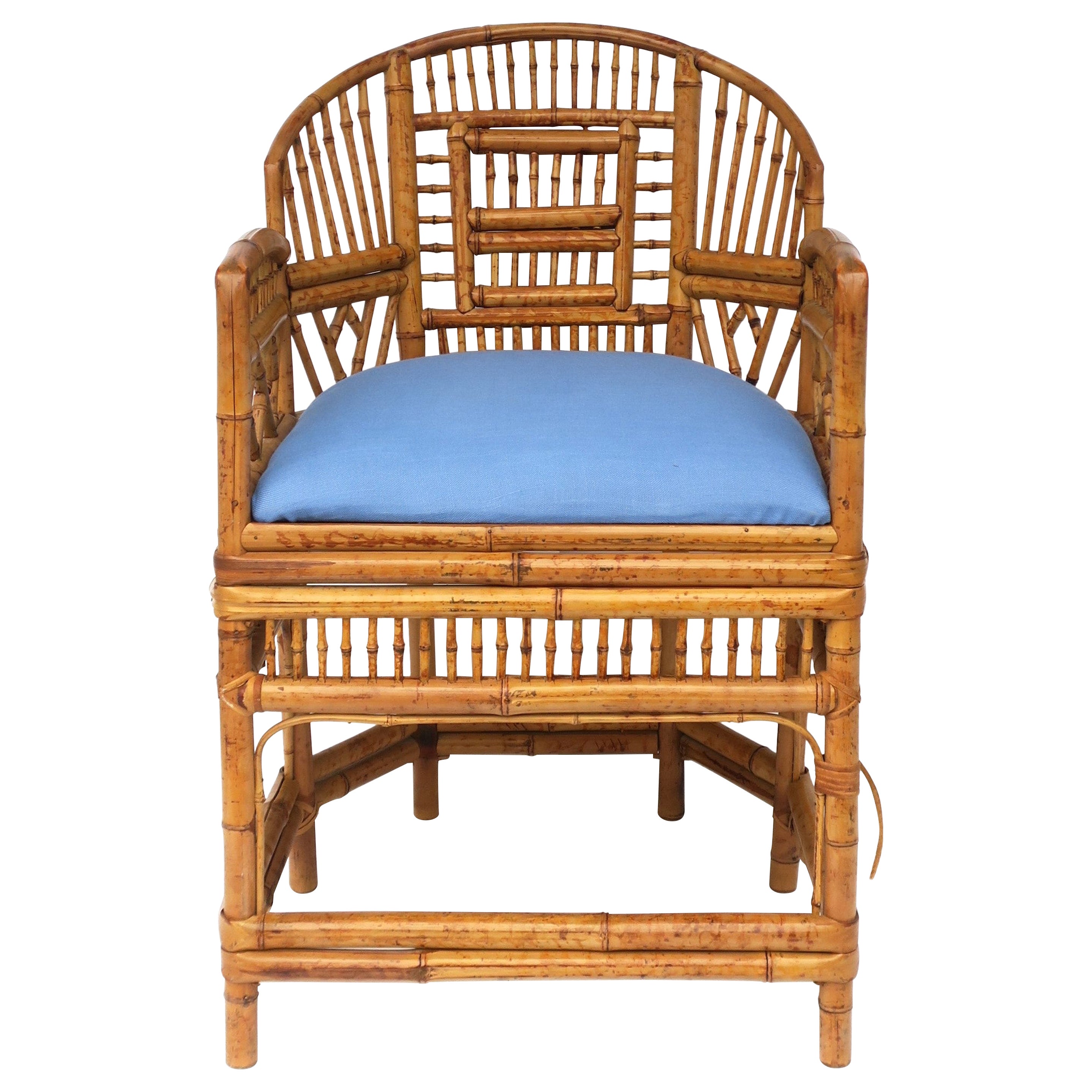 Sedia di vimini in bambù con seduta imbottita blu Stile Upholstering