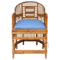 Wicker Bamboo Chair Blue Upholstered Seat Chinoiserie Style