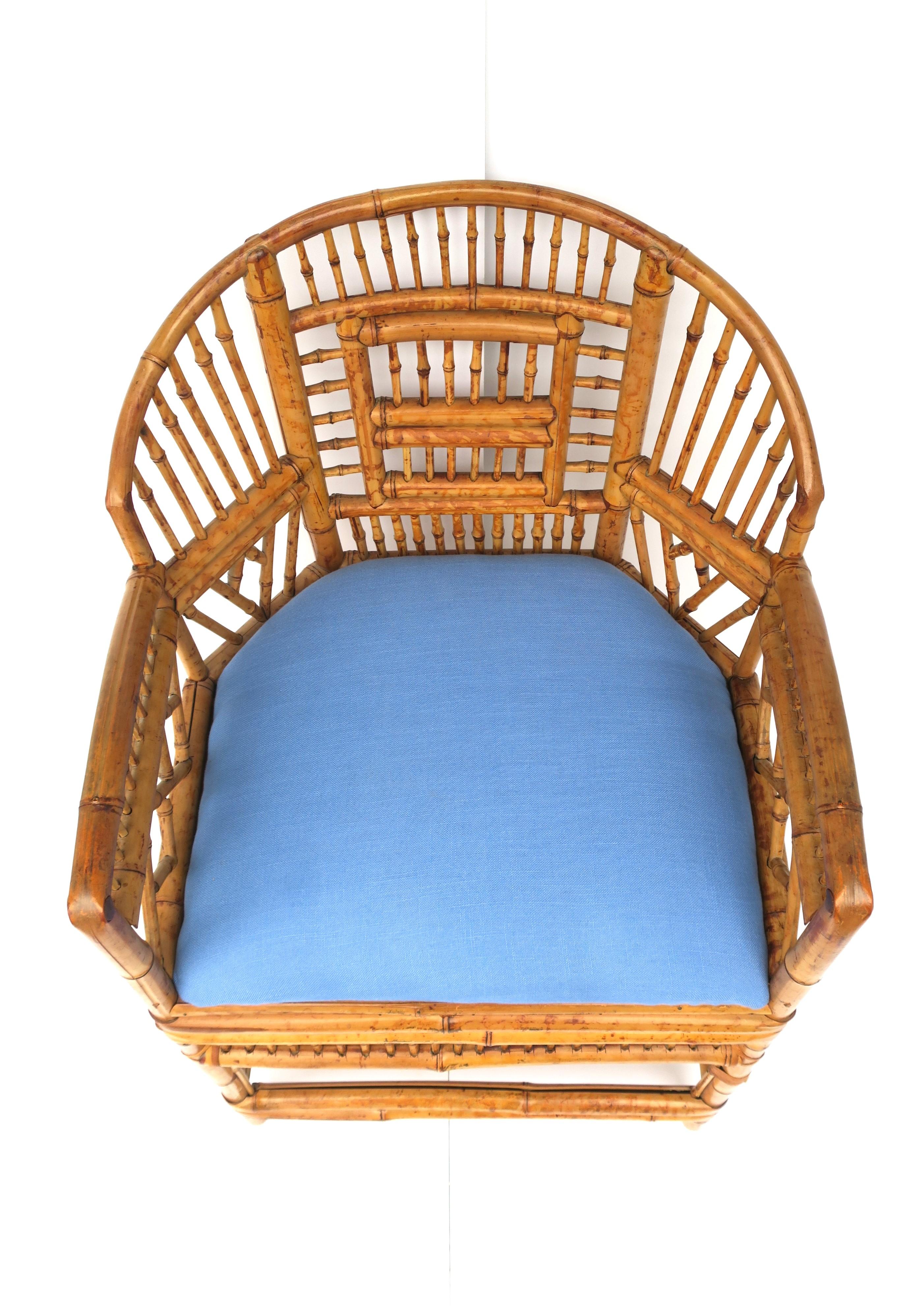 Wicker Bamboo Chair with Blue Upholstered Seat in the Chinoiserie Style For Sale 2